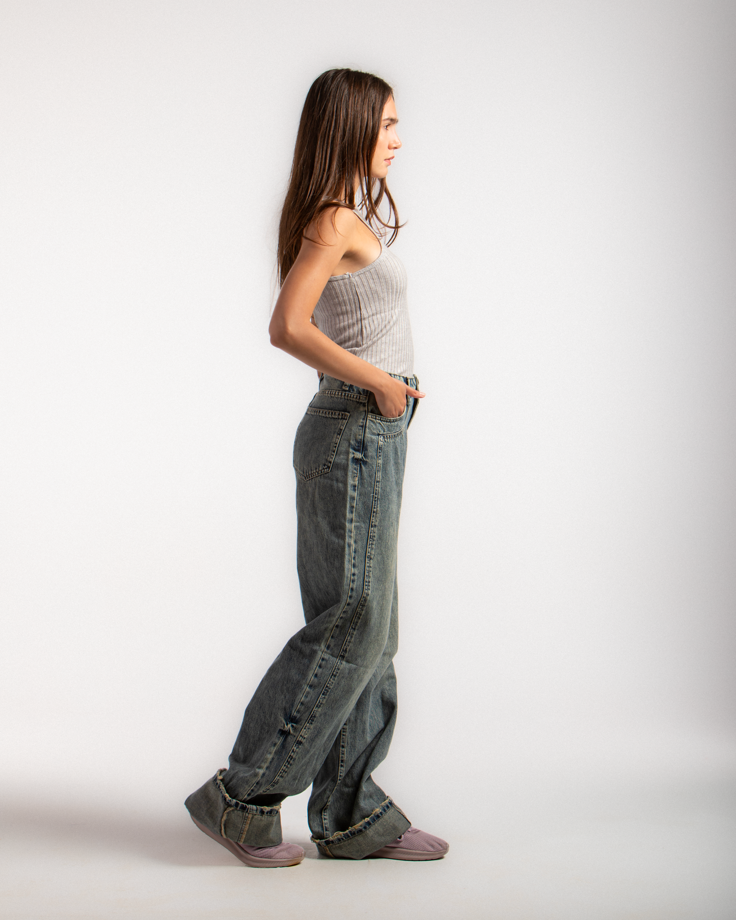 Straight Jeans turn up cuff