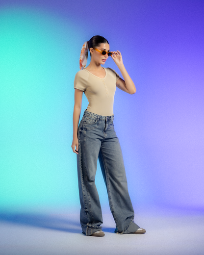 Straight Jeans turn up cuff