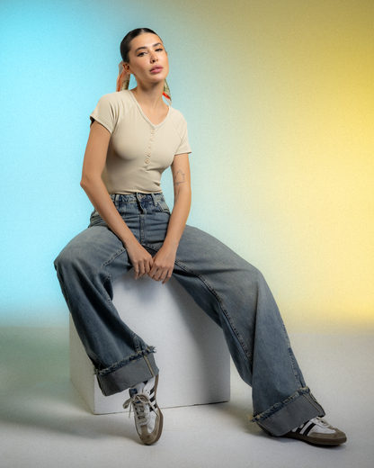 Straight Jeans turn up cuff