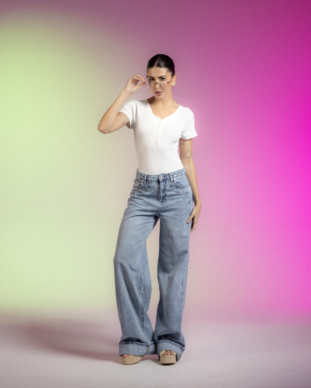 Straight Jeans turn up cuff