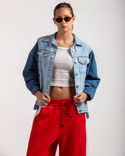 Contrast Sleeve Denim Jacket