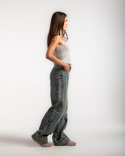 Straight Jeans turn up cuff